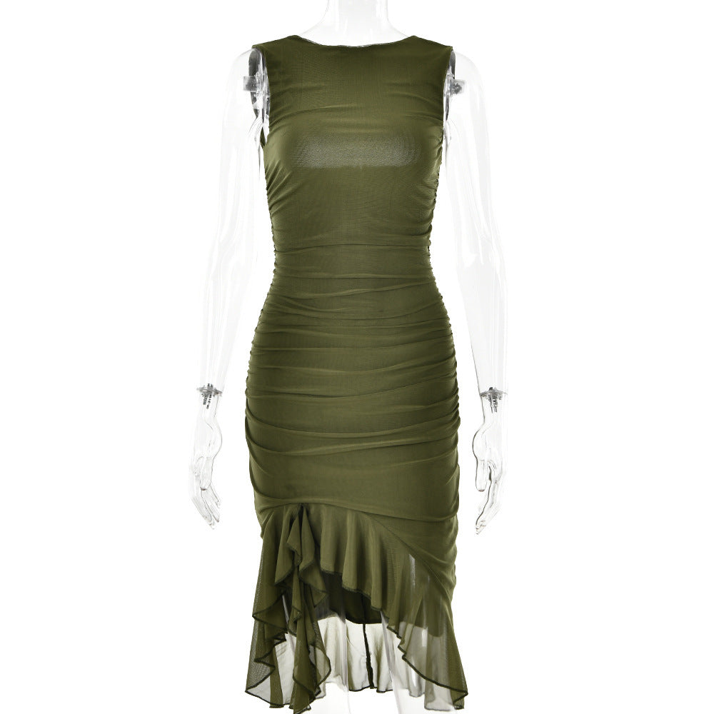 white christmas dresses Women Summer Sleeveless Tank Dresses V Neck Slim Fit Short Casual Ruch –  Aphratti